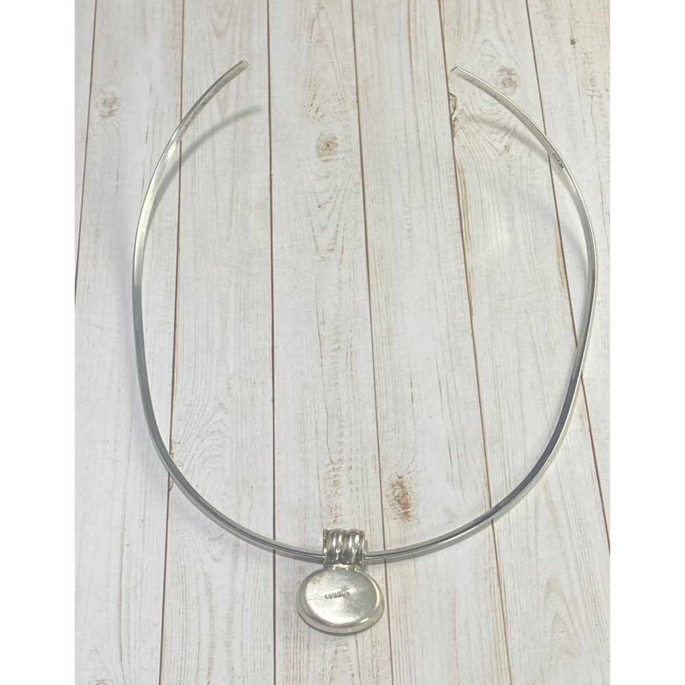 Vintage 925 Choker Necklace Multi Gemstone Pendant Modernist 15 inches - Picture 7 of 7